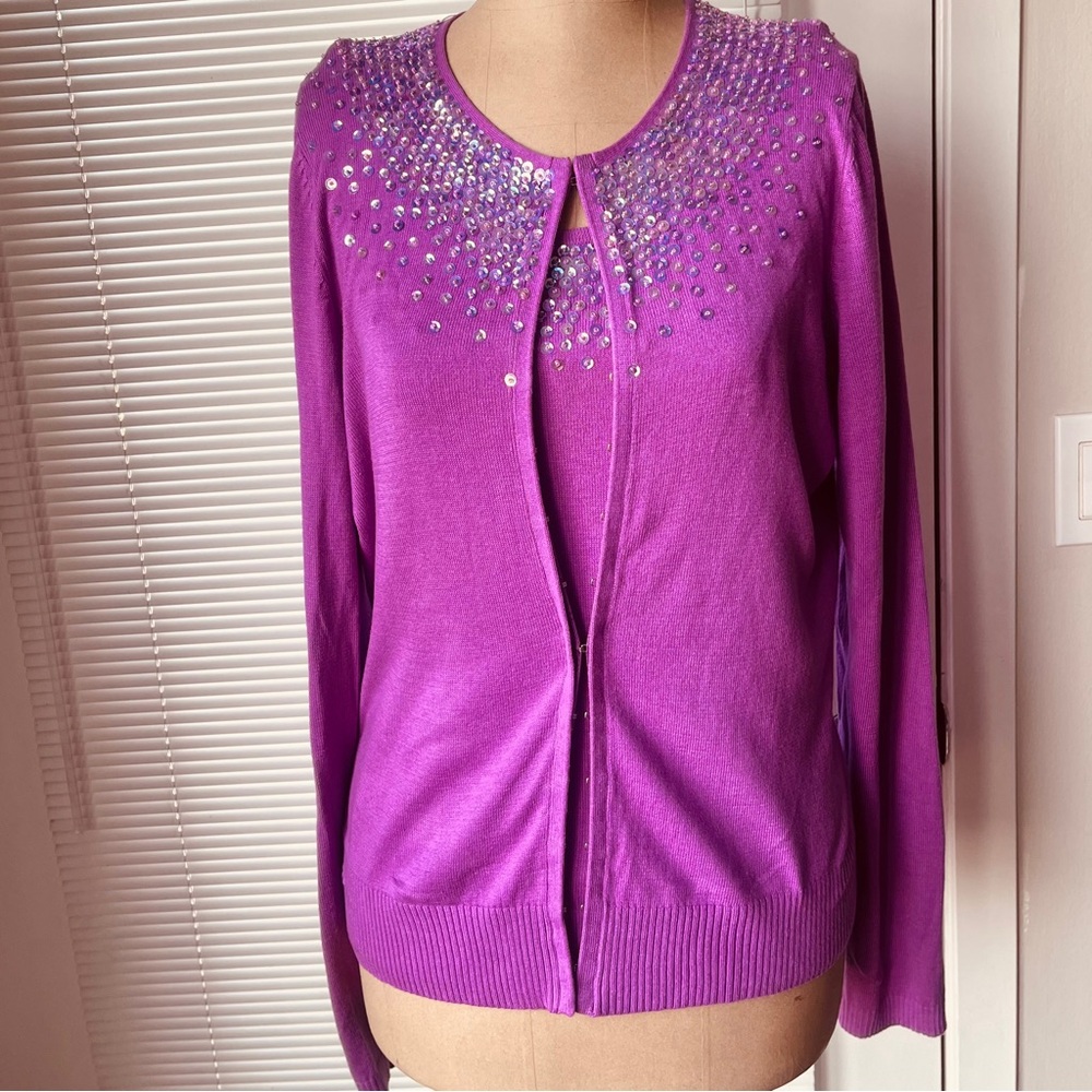 GAP Fuschia Women's Cardigan/Shell Sweater Set with Sparkling Accents NWOT - Picture 11 of 11